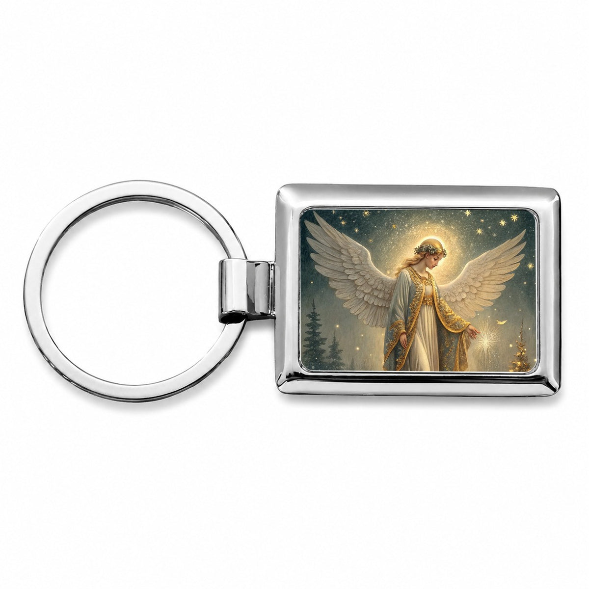 Vintage Victorian Christmas Angel Rectangle Metal Keychain