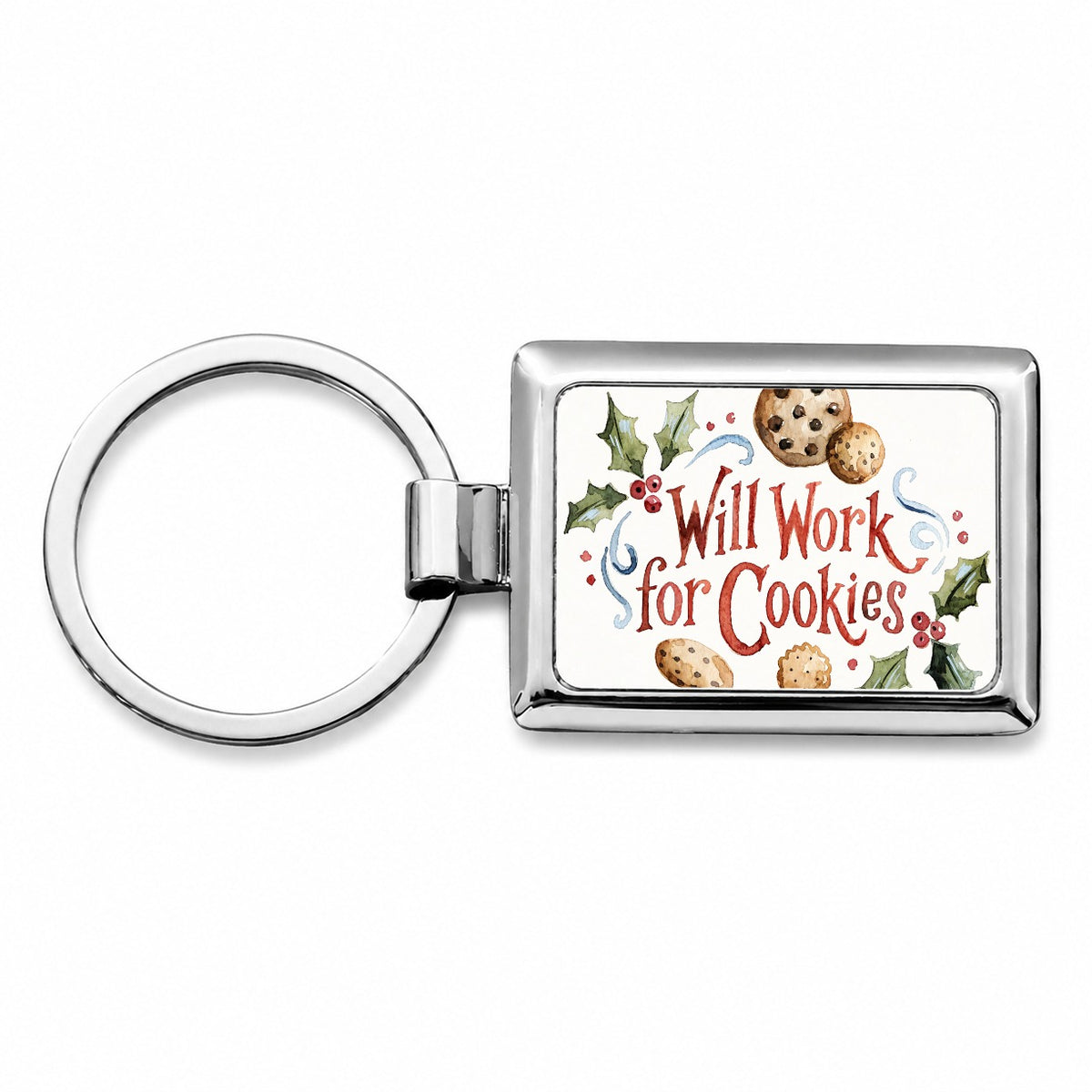 Will Work For Cookies Christmas Funny Rectangle Metal Keychain