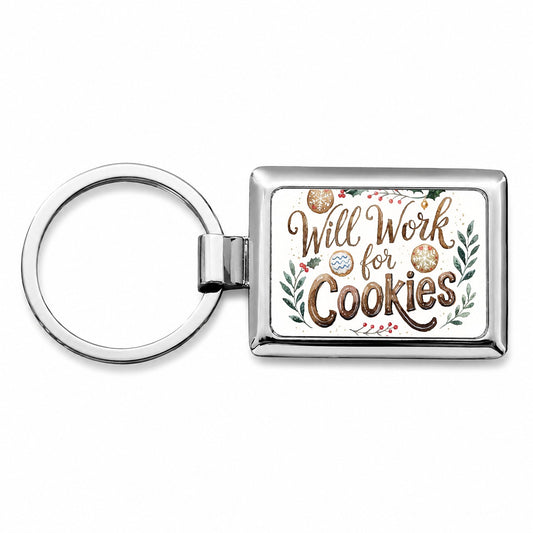 Will Work For Cookies Christmas Rectangle Metal Keychain