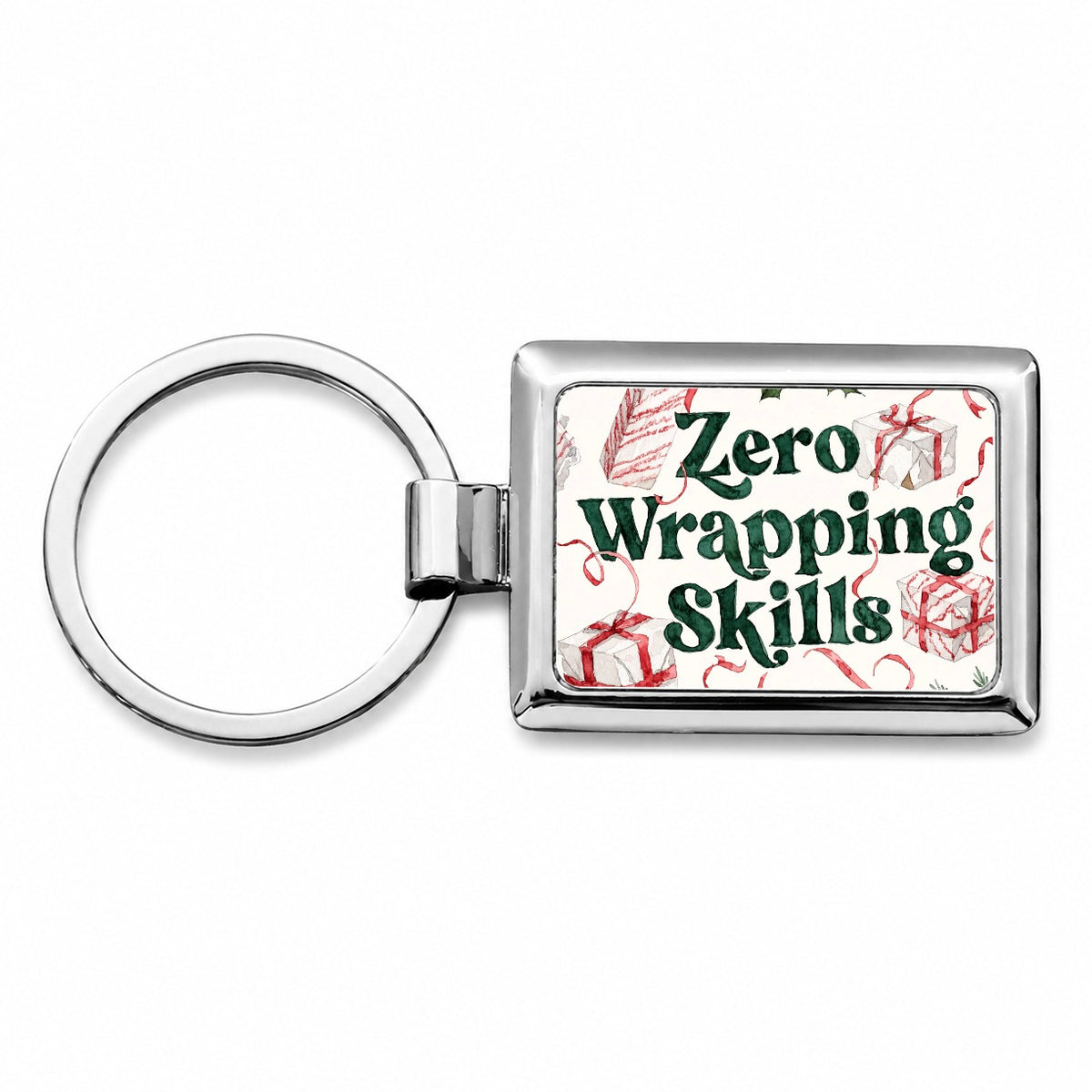 Zero Wrapping Skills Christmas Funny Red Green Rectangle Metal Keychain