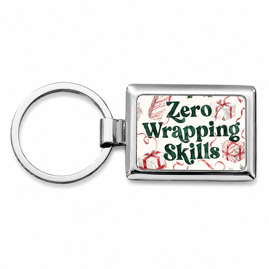 Zero Wrapping Skills Christmas Funny Red Green Rectangle Metal Keychain