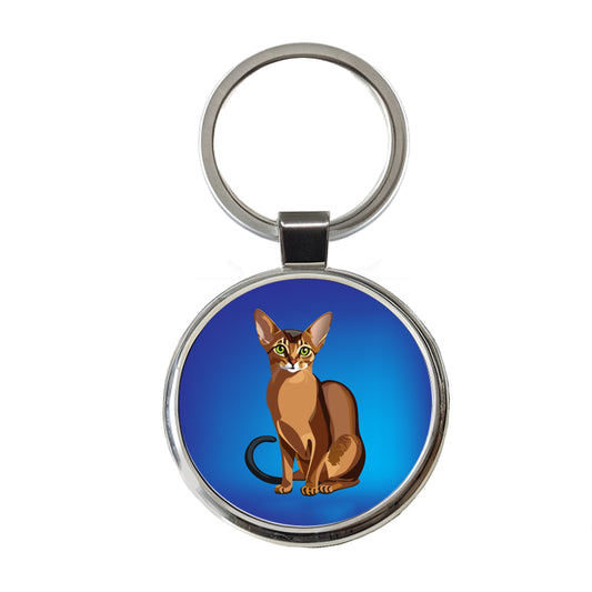 Abyssinian Cat Sitting Round Metal Keychain