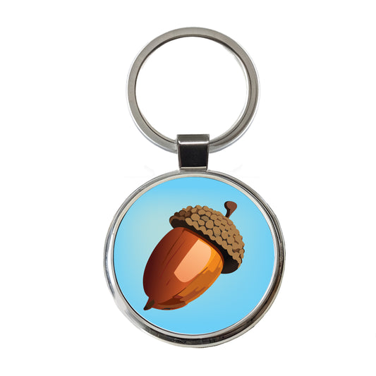 Acorn Nature Round Metal Keychain
