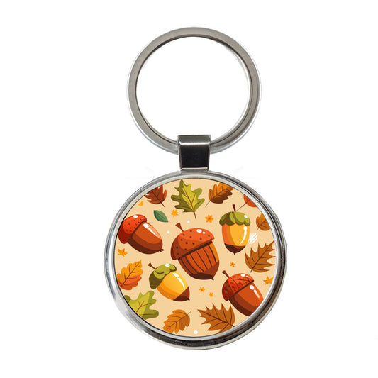 Acorns Scattered Fall Autumn Round Metal Keychain
