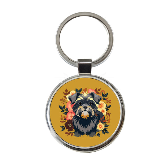 Affenpinscher Dog Floral Flowers Round Metal Keychain