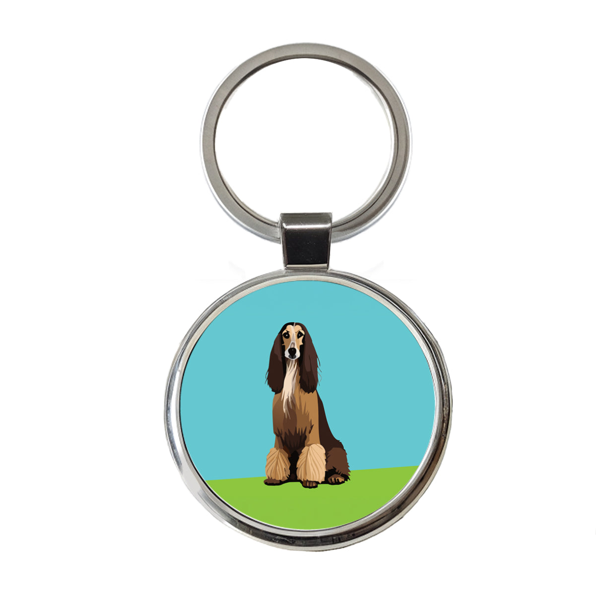 Afghan Hound Dog Sitting Round Metal Keychain