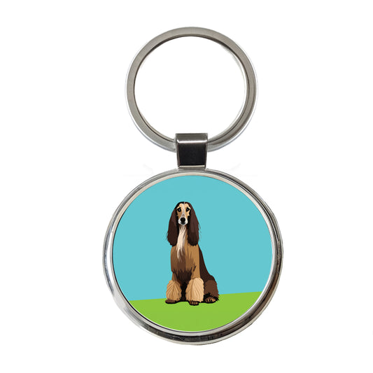 Afghan Hound Dog Sitting Round Metal Keychain