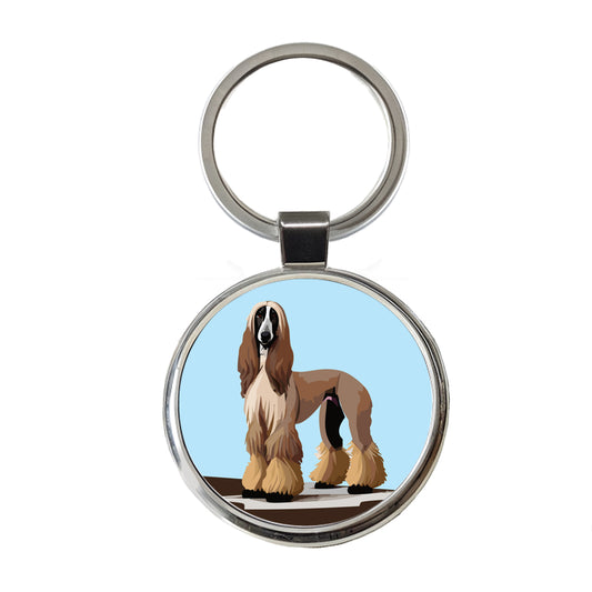 Afghan Hound Dog Standing Round Metal Keychain