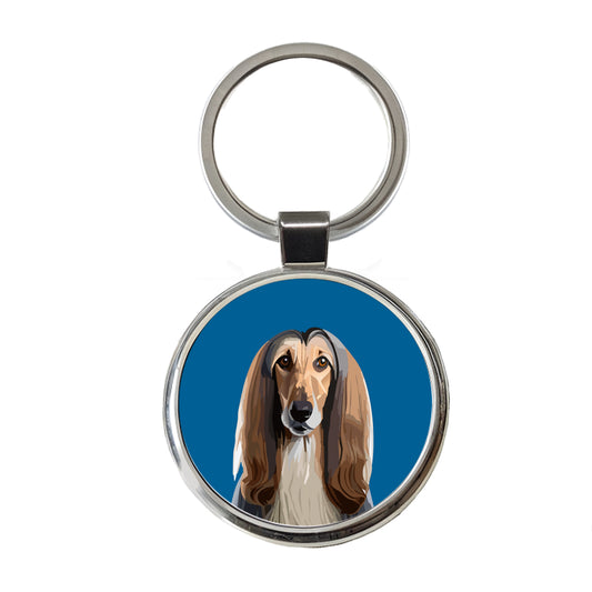 Afghan Hound Dog Staring Round Metal Keychain