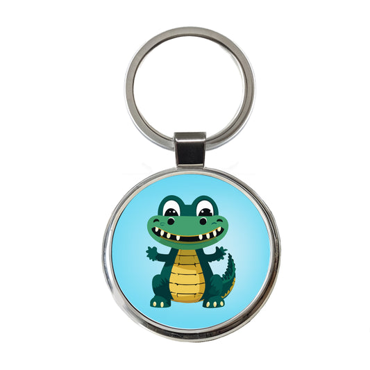 Alligator Crocodile Happy Round Metal Keychain
