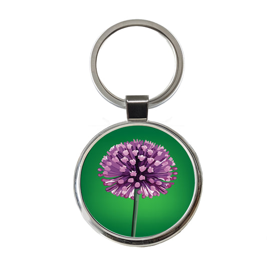 Allium Flower Purple Watercolor Round Metal Keychain
