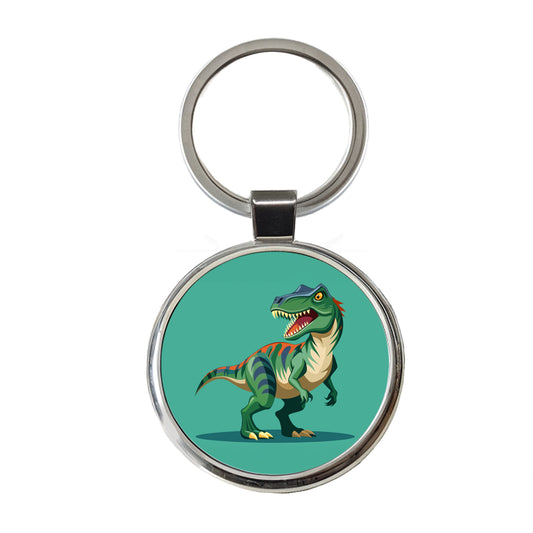 Allosaurus Dinosaur Round Metal Keychain