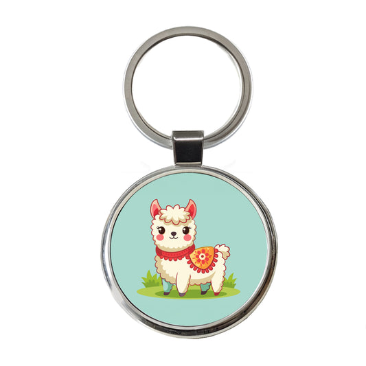 Alpaca Cute Round Metal Keychain