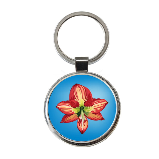 Amaryllis Flower Christmas Round Metal Keychain