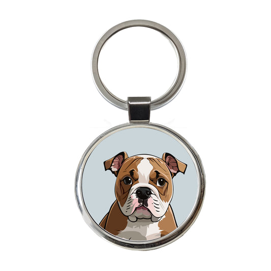American Bulldog Staring Round Metal Keychain
