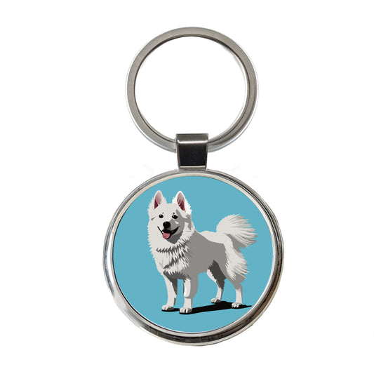 American Eskimo Dog Standing Round Metal Keychain