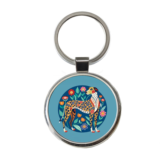 American Leopard Hound Dog Floral Flowers Round Metal Keychain