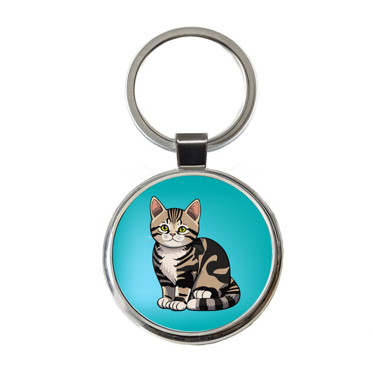 American Shorthair Cute Cat Round Metal Keychain