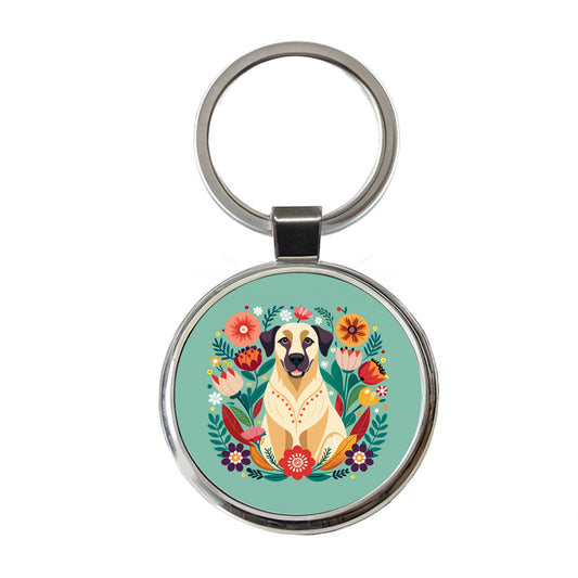 Anatolian Shepherd Dog Floral Flowers Round Metal Keychain