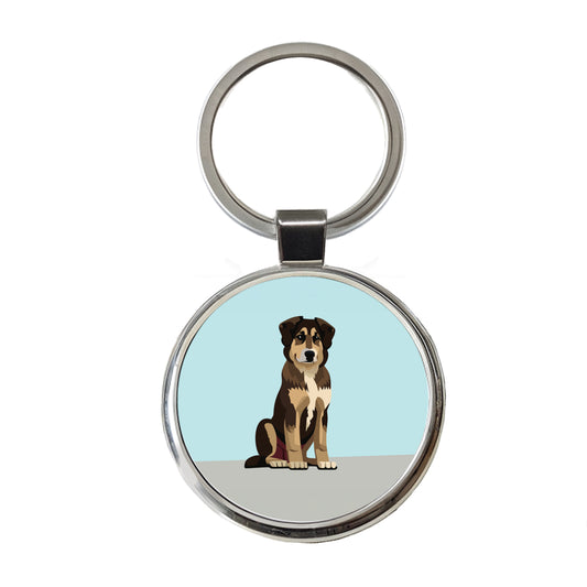 Anatolian Shepherd Dog Sitting Round Metal Keychain