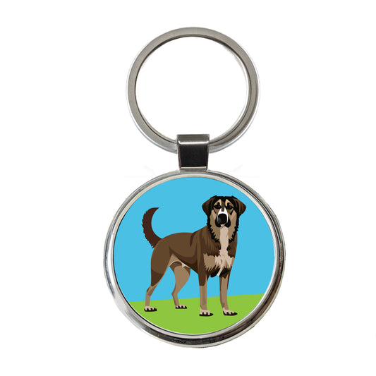 Anatolian Shepherd Dog Standing Round Metal Keychain