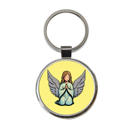 Angel Praying Christian Round Metal Keychain