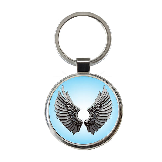 Angel Wings Pair Round Metal Keychain