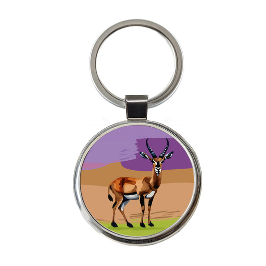 Antelope Buck Watercolor Round Metal Keychain