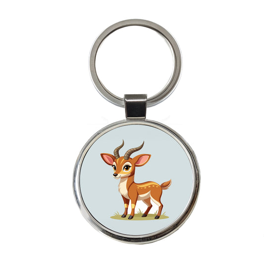 Antelope Cute Round Metal Keychain