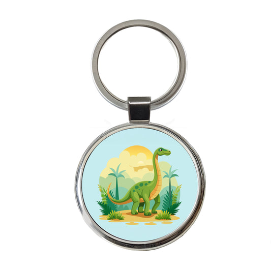 Apatosaurus Dinosaur Round Metal Keychain