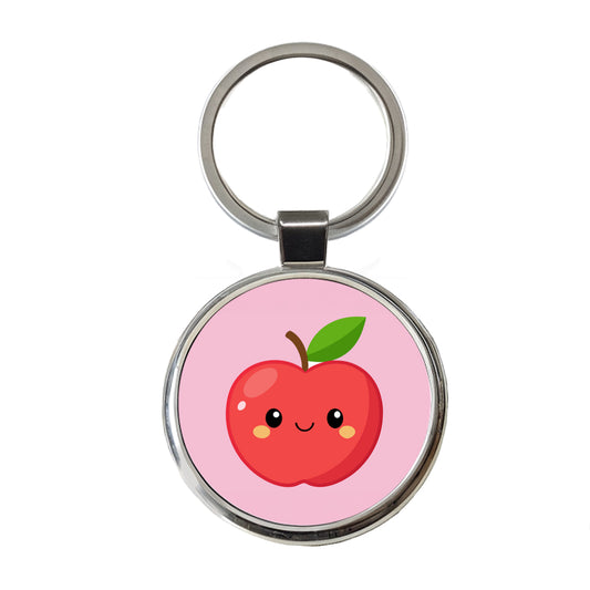 Apple Cute Happy Fruit Teacher Round Metal Keychain