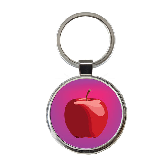 Apple Red Fruit Round Metal Keychain