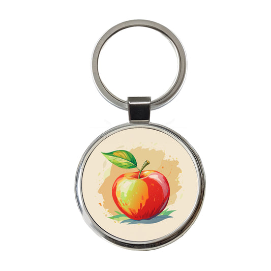 Apple Watercolor Teacher Round Metal Keychain