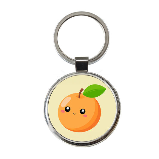 Apricot Cute Happy Fruit Round Metal Keychain