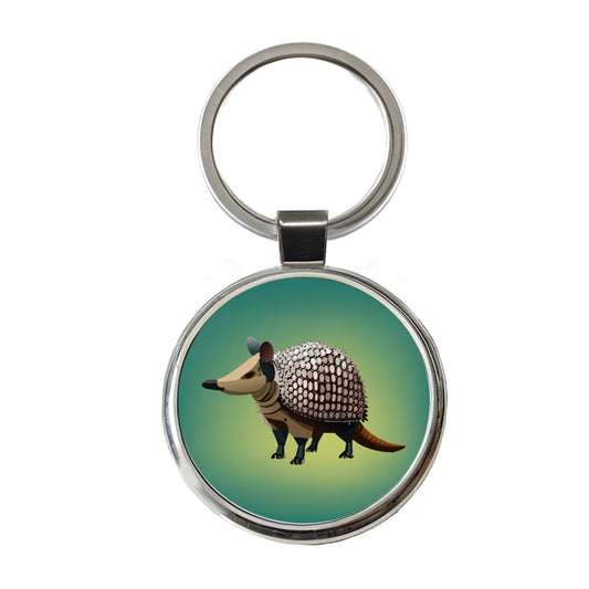 Armadillo Standing Round Metal Keychain