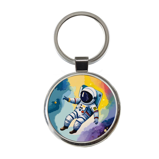 Astronaut Floating in Space Astronomy Round Metal Keychain