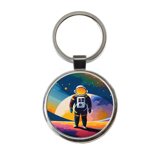 Astronaut Standing Space Astronomy Round Metal Keychain