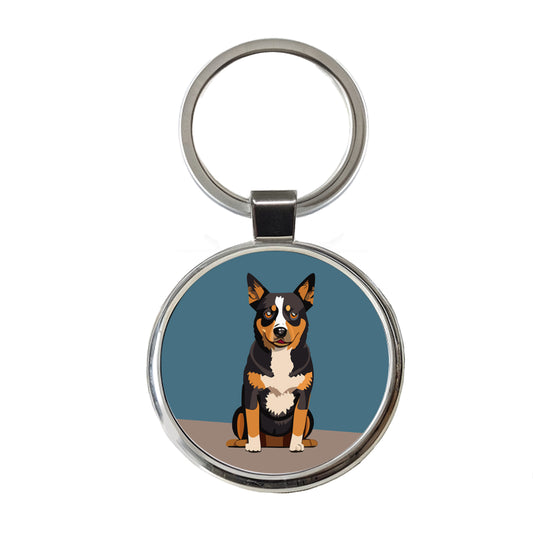 Australian Cattle Dog Sitting Round Metal Keychain
