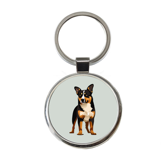 Australian Cattle Dog Standing Round Metal Keychain