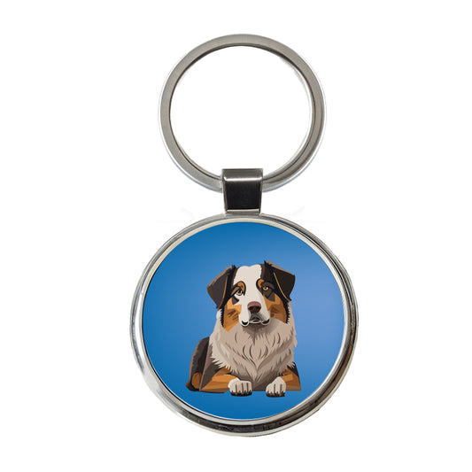 Australian Shepherd Dog Round Metal Keychain