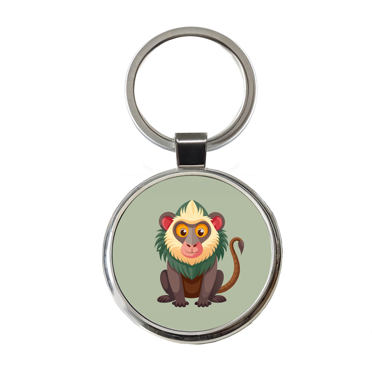 Baboon Cute Round Metal Keychain
