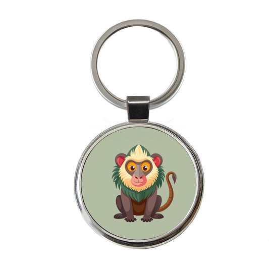Baboon Cute Round Metal Keychain