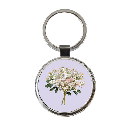 Baby's Breath Flowers White Round Metal Keychain