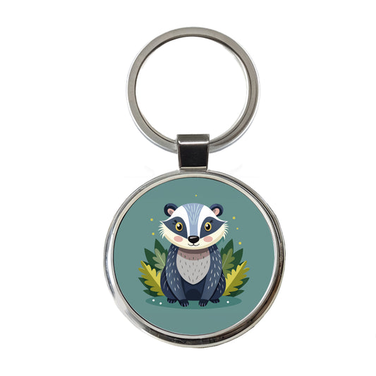 Badger Cute Round Metal Keychain