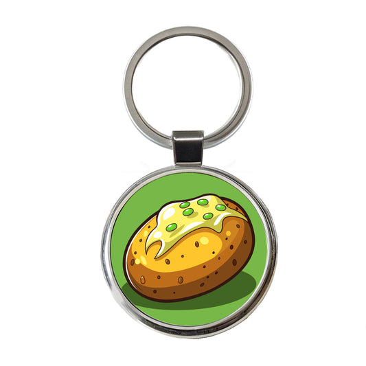 Baked Potato with Butter Round Metal Keychain