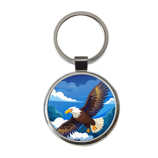 Bald Eagle Flying Round Metal Keychain