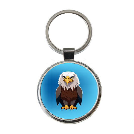 Bald Eagle Standing Round Metal Keychain