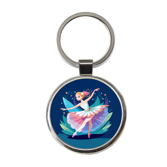 Ballerina Ballet Dancer Cute Round Metal Keychain