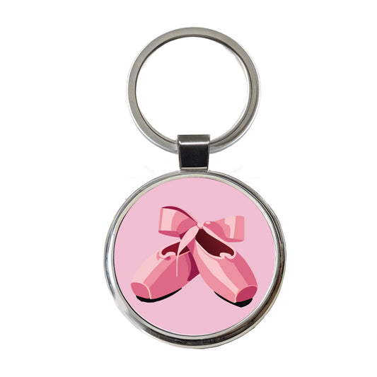 Ballet Shoes Pink with Bow Ballerina Round Metal Keychain