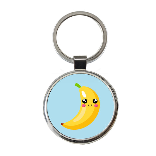Banana Cute Happy Fruit Round Metal Keychain